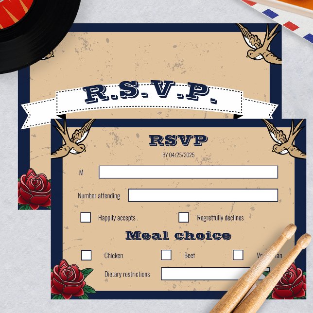 Rockabilly Ticket Rock and Roll Wedding RSVP (Subido por el creador)