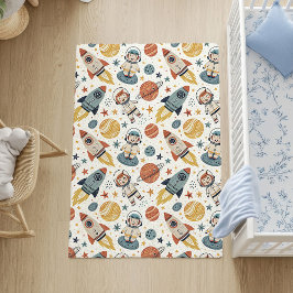 Rocket Ship Rug Trendy Pastel Boy Room Accent