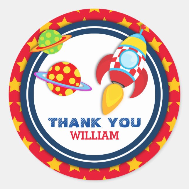 Rocket Spaceship Gracias Etiqueta Favor (Anverso)