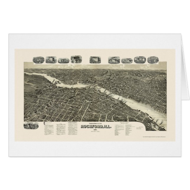 ROCKFORD, mapa panorámico de IL - 1891 (Anverso (Horizontal))