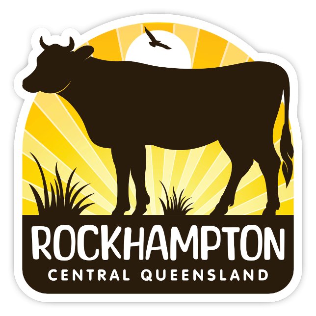Rockhampton, Queensland Australia Pegatina (Rockhampton, Central Queensland Arch retro silhouette cattle sticker)