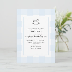 Rocking Horse Blue Gingham Primera Invitación de C