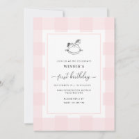 Rocking Horse Pink Gingham Primera Invitación de C