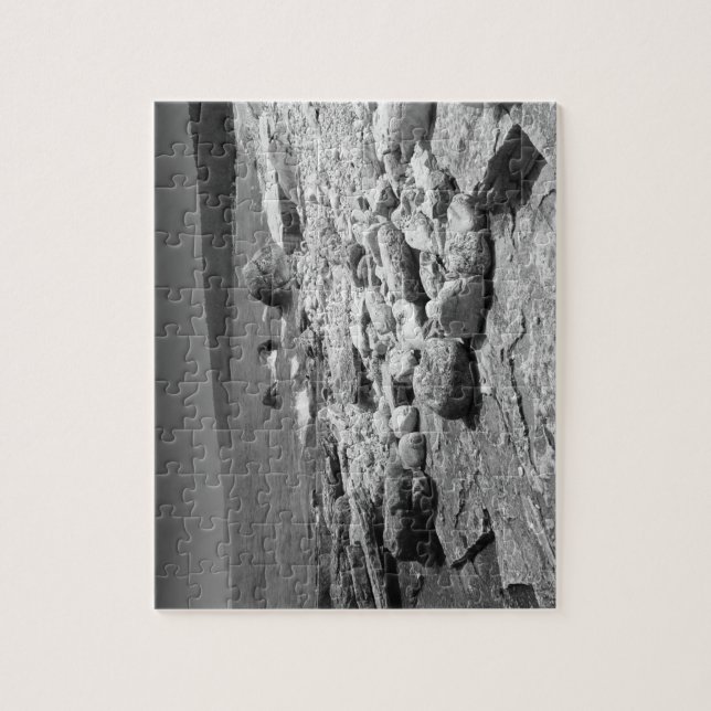 Rocky Beach Black and White Photo Puzzle (Vertical)