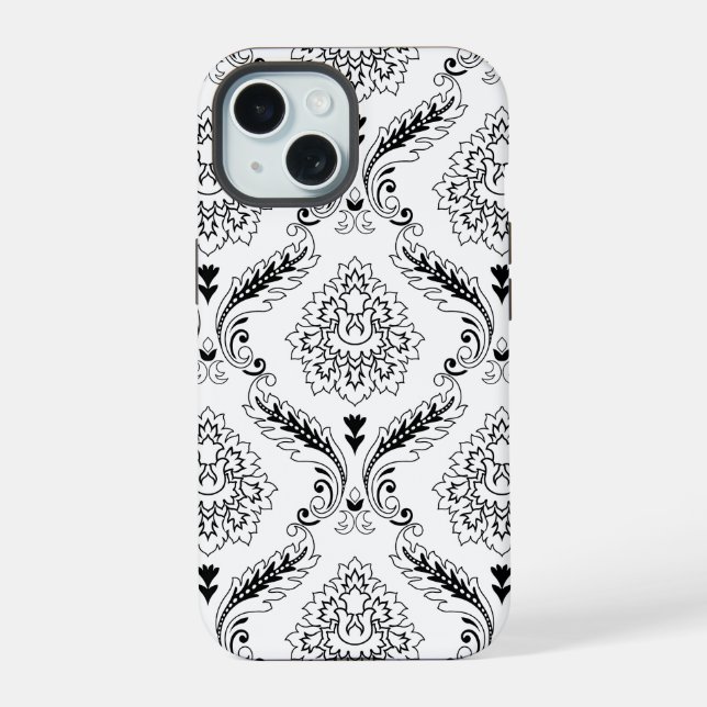 Rococo Damask Line Pattern Black on White (Reverso )
