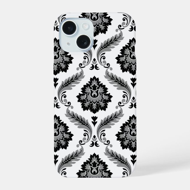 Rococo Damask Pattern Grey Black White (Reverso )
