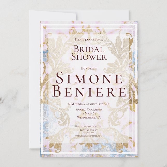 Rococo Gold Filigree Bridal Shower Invitación (Anverso)