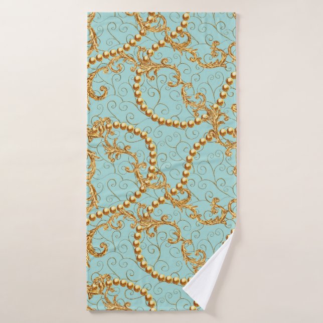 Rococo golden elements seamless pattern. Gold text (Toalla de baño)