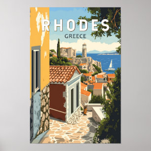 Rodas Grecia Ciudad Antigua Arte de Viaje Vintage