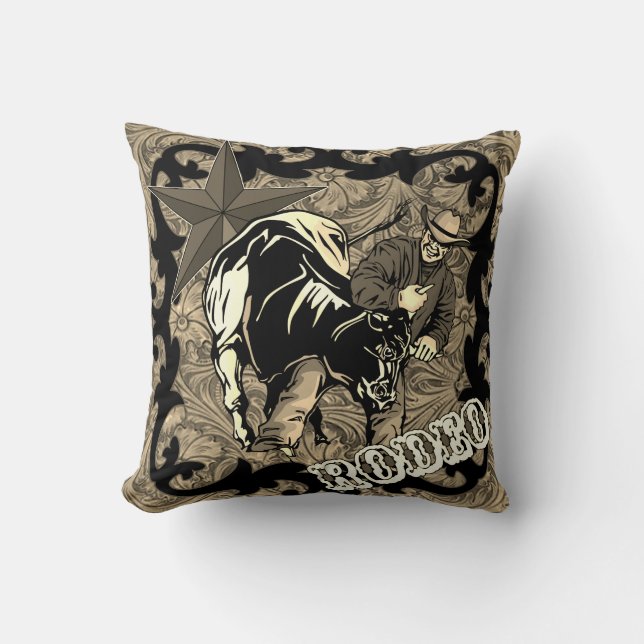 Rodeo Cowboy Steer Wrestling Cojín decorativo (Anverso)