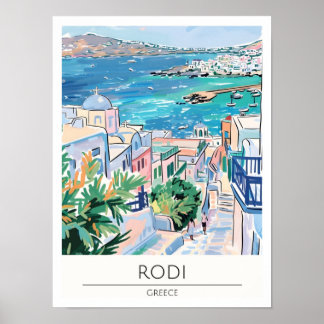 Rodi Grecia Ilustración de Arte Vintage de Viajes