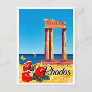 Rodos, Grecia, pilar, vintage, postal de viaje