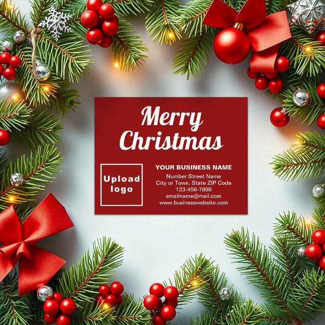 Roja | Navidad | Negocios | Pequeño plano (Business brand on red flat holiday card for Christmas)