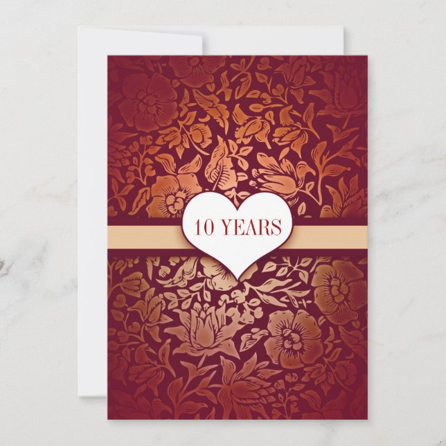 rojo 10 años boda aniversario invitación a damasco (Anverso)