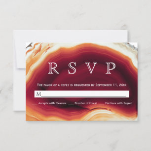 Rojo ágate slice geode otoño colores boda RSVP