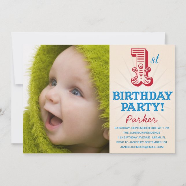 ROJO & AZUL 1º  | INVITACIÓN AL PRIMER CUMPLEAÑOS (Anverso)