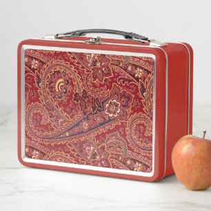 Rojo, Azul, Amarillo y Blanco Floral Paisley Antig