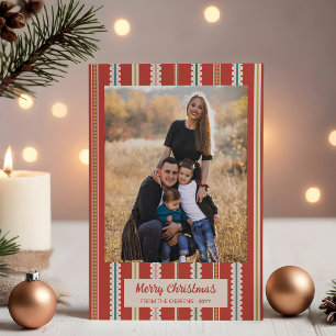 Rojo beige con rayas onduladas Foto Feliz Navidad