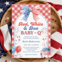 Rojo Blanco y Debes Bebé-Q Invitación de Baby Show