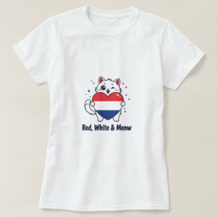 Rojo, blanco y marrón - Corta camiseta de gato pat