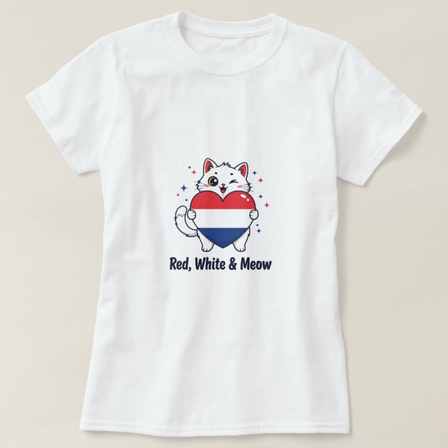 Rojo, blanco y marrón - Corta camiseta de gato pat (Diseño del anverso)