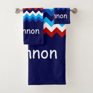 Rojo Blue Chevrons Monograma conjunto de toallas d