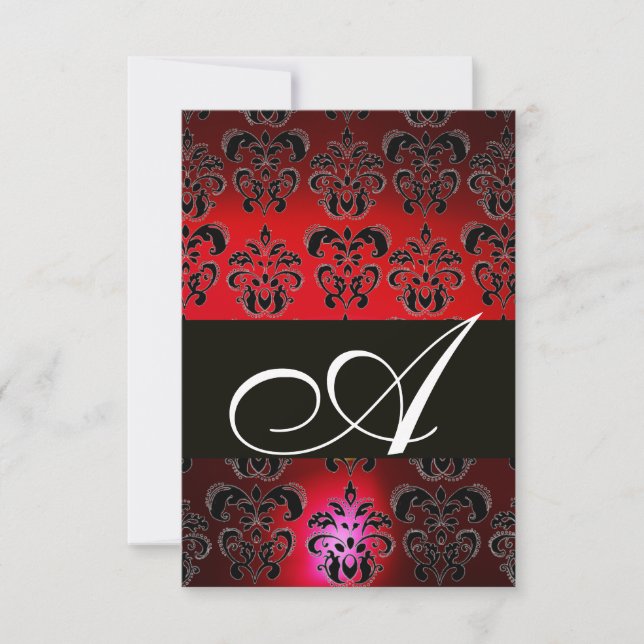 ROJO BURGUNDY NEGRO DAMASK MONOGRAM RSVP rubí blan (Anverso)