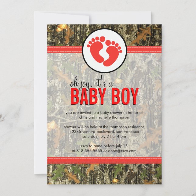 Rojo - Camo Baby Boy Invitación a la ducha (Anverso)