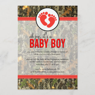 Rojo - Camo Baby Boy Invitación a la ducha