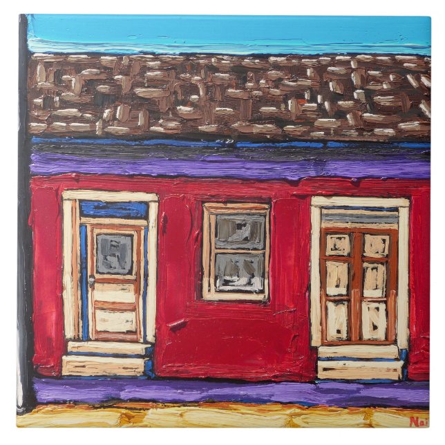 "Rojo carmesí, la teja decorativa del barrio (Frente)