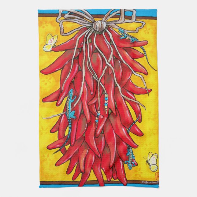 Rojo Chile Chili Pepper Ristra Toalla Lizard Amari (Vertical)