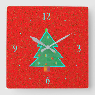 Rojo con el árbol verde de Aqua > Relojes Navidade
