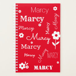 Rojo con flores blancas, planificador de nombres p