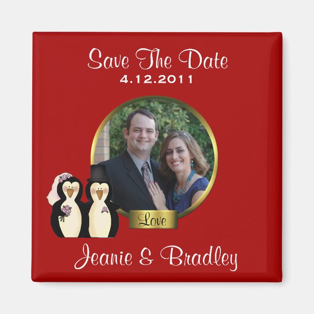 Rojo con los pingüinos salvan el imán de fecha (Frente)