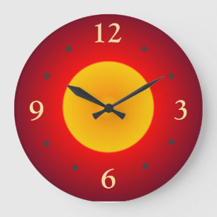 Rojo con luna llena amarilla> reloj de pared
