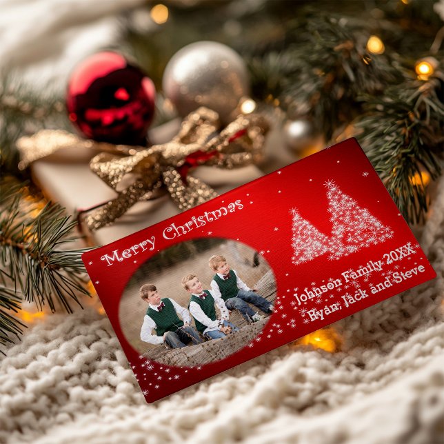 Rojo de árbol de navidad de fotos (Your Photo Christmas Tree Red Holiday Card)