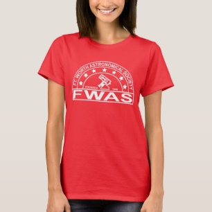 Rojo de camiseta negra con logo blanco retro de mu