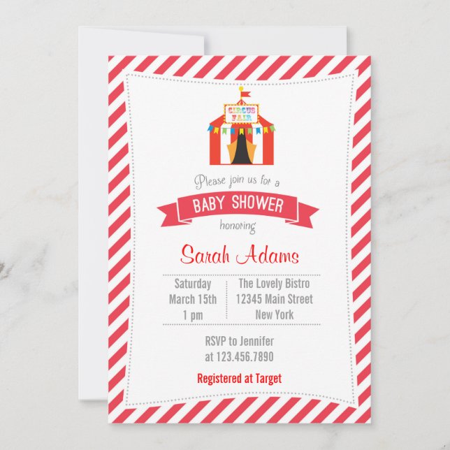 Rojo de invitación a la Baby Shower de carpas circ (Anverso)