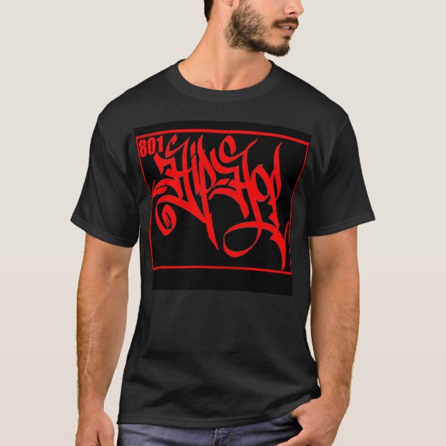 Rojo de la camiseta de 801 Hip Hop en negro (Anverso)