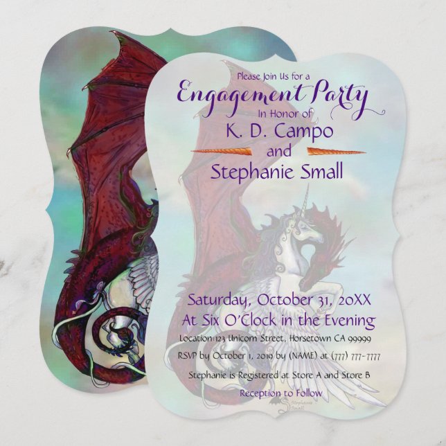 Rojo del dragón de la invitación a la fiesta de co (Anverso / Reverso)
