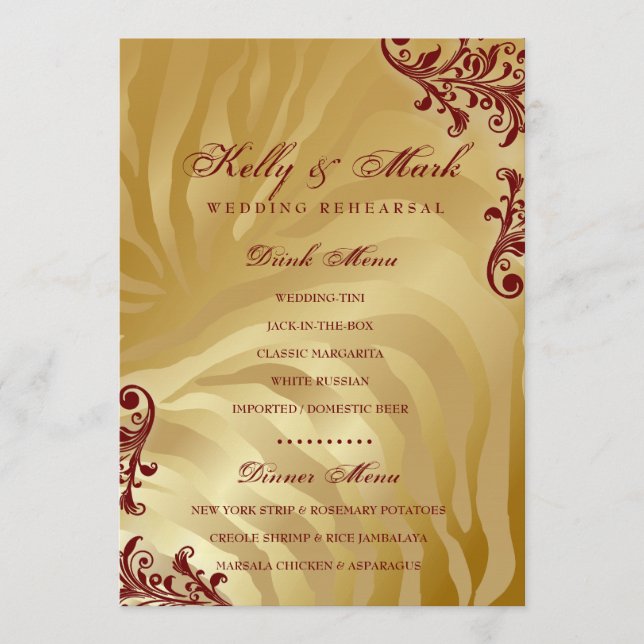 rojo del menú de la bebida de la cena del d'or (Anverso)