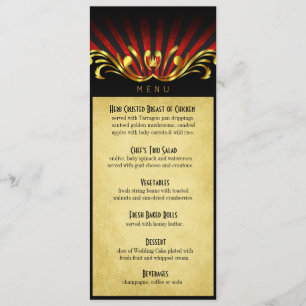 Rojo del menú de la cena de Nouveau Vegas del arte