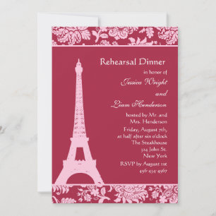 Rojo dulce en la invitación a la cena de ensayo en