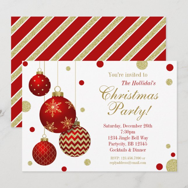 Rojo e invitación de la fiesta de Navidad de las (Anverso / Reverso)