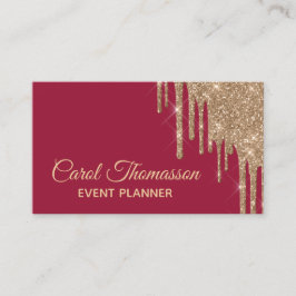 Rojo elegante con la tarjeta de visita del oro del