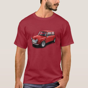 Rojo en la mini camiseta clásica marrón del coch