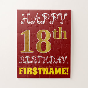 Rojo, Faux Gold 18th Birthday + Custom Name Puzzle