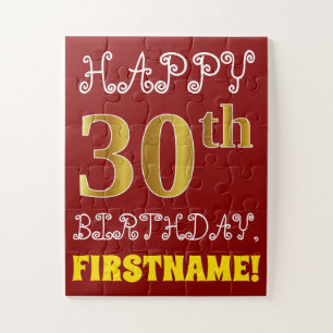 Rojo, Faux Gold 30th Birthday + Custom Name Puzzle