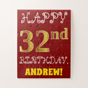 Rojo, Faux Gold 32nd Birthday + Custom Name Puzzle