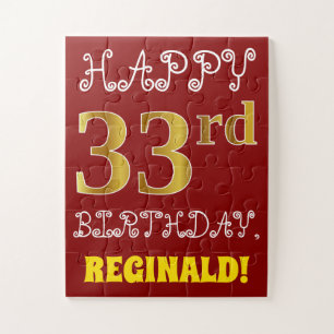 Rojo, Faux Gold 33rd Birthday + Custom Name Puzzle